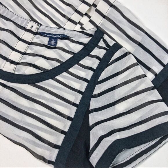 AEO Sheer Black/White Striped Blouse Sz SP - Picture 5 of 10
